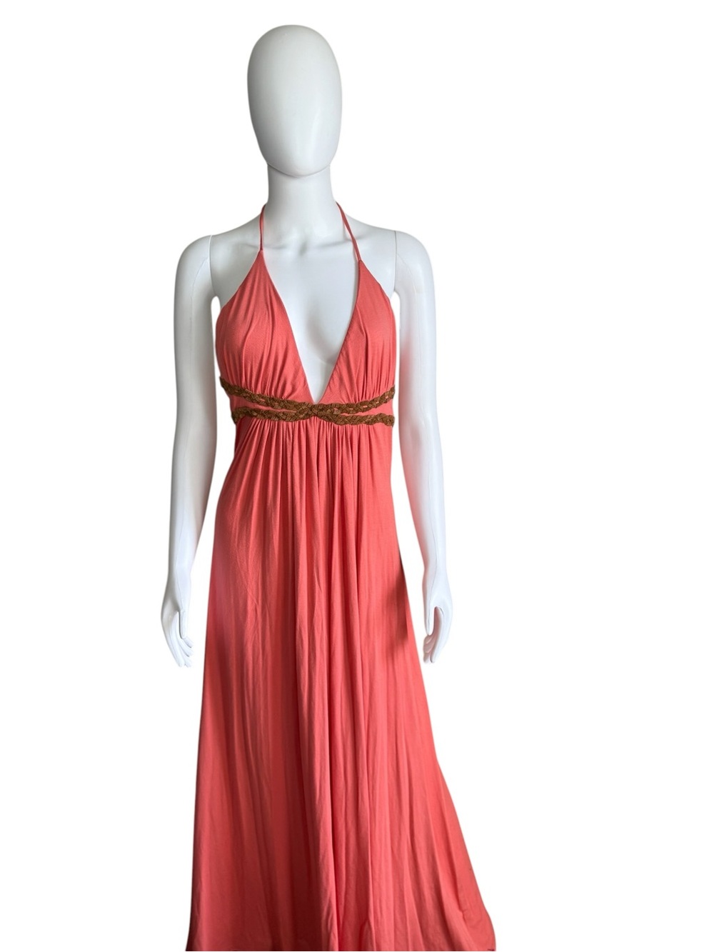 SKY BRAND Coral Halter Maxi Dress with Braided Waist SZ - L